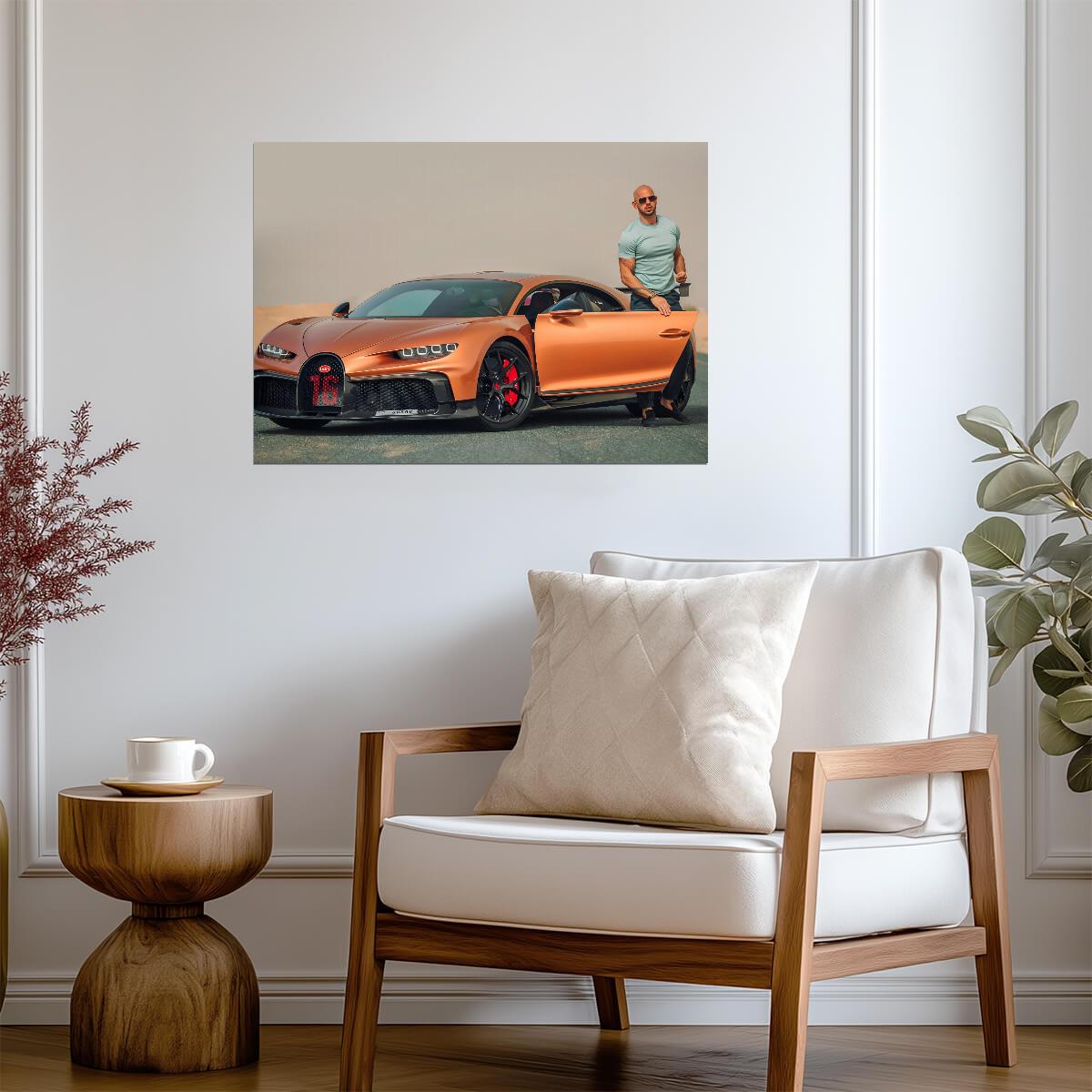 Andrew Tate with Bugatti Chiron | Luxury Lifestyle Poster | Supercar Wall Art - Celebrities Poster