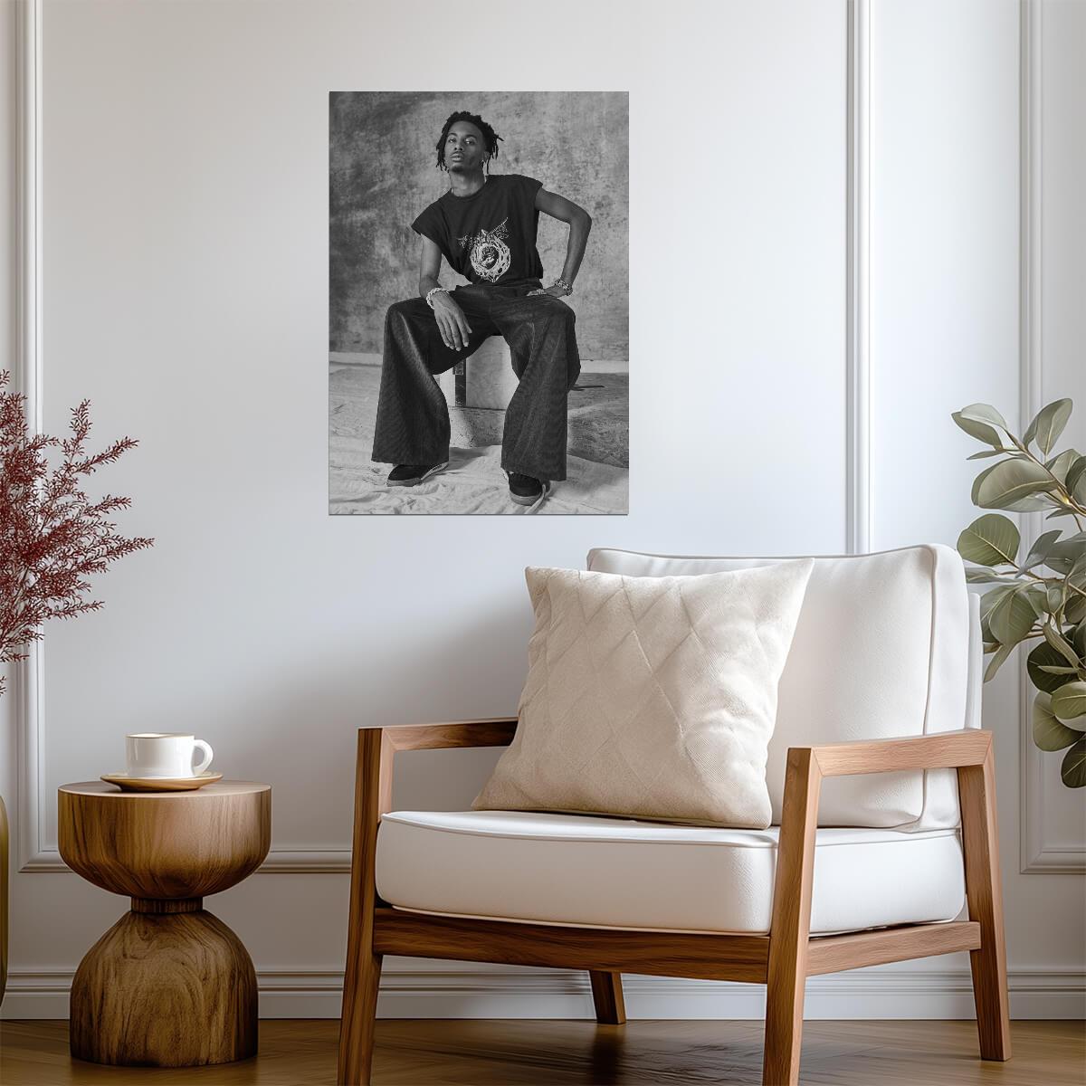Playboi Carti Black and White Fashion Shoot | Full Body Portrait Poster | Hip Hop Star Art - Music Poster