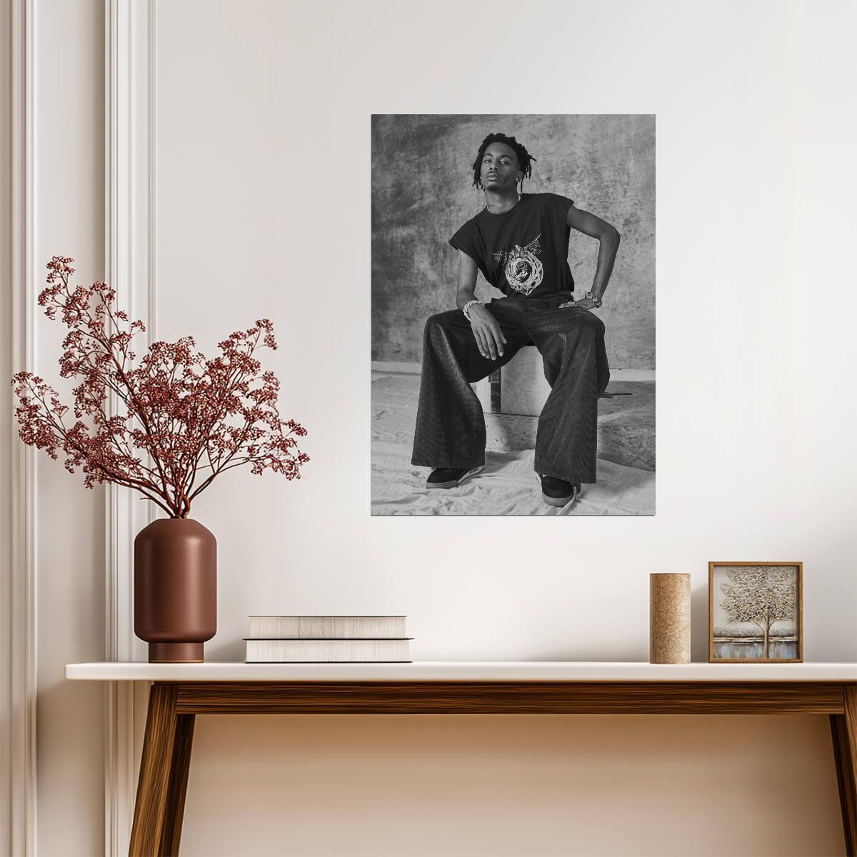 Playboi Carti Black and White Fashion Shoot | Full Body Portrait Poster | Hip Hop Star Art - Music Poster