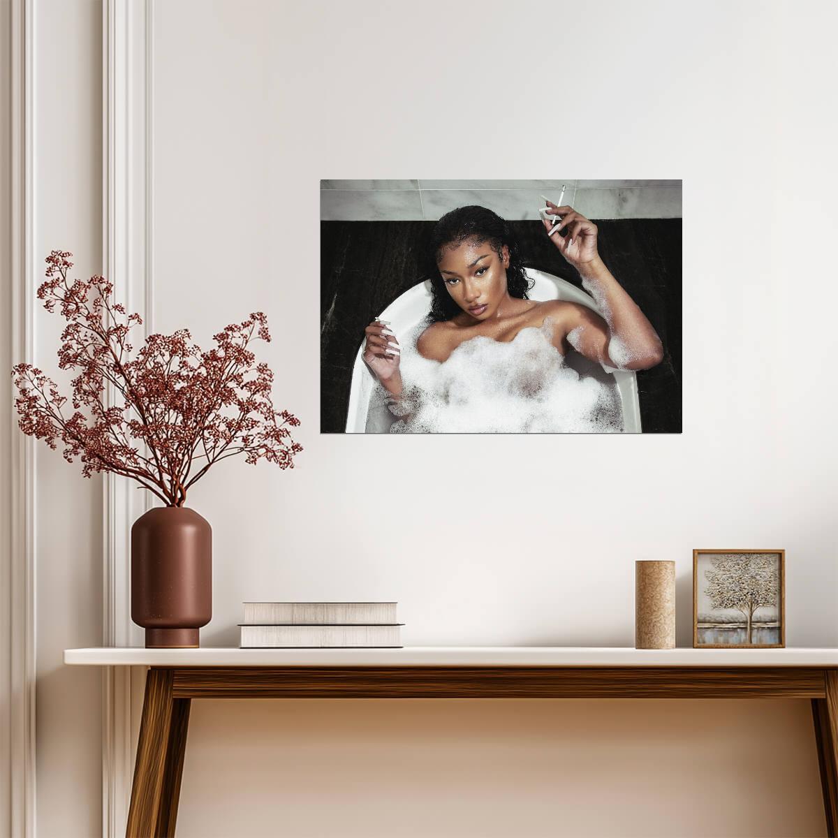 Megan Thee Stallion Plan B | In Bathtub Smoking Poster | Sexy Hip Hop Music Art - Music Poster