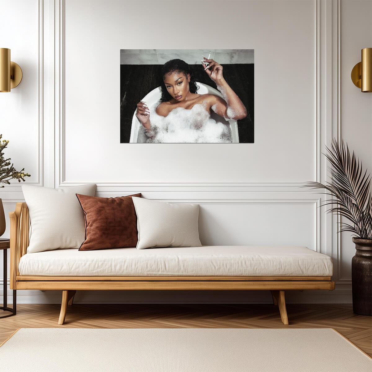 Megan Thee Stallion Plan B | In Bathtub Smoking Poster | Sexy Hip Hop Music Art - Music Poster