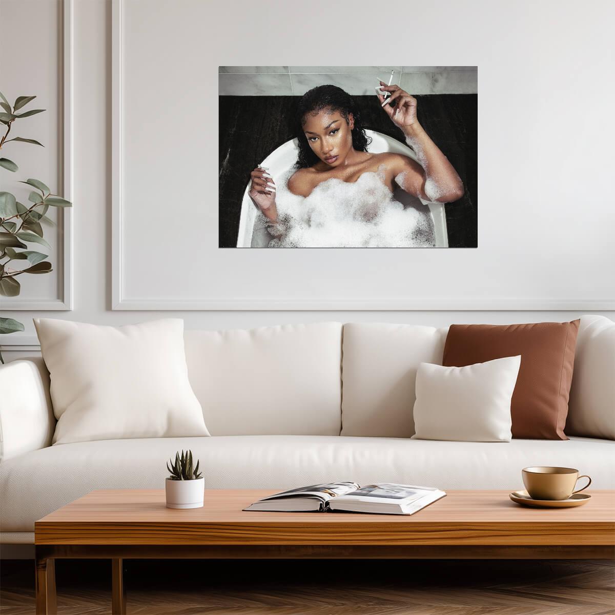 Megan Thee Stallion Plan B | In Bathtub Smoking Poster | Sexy Hip Hop Music Art - Music Poster