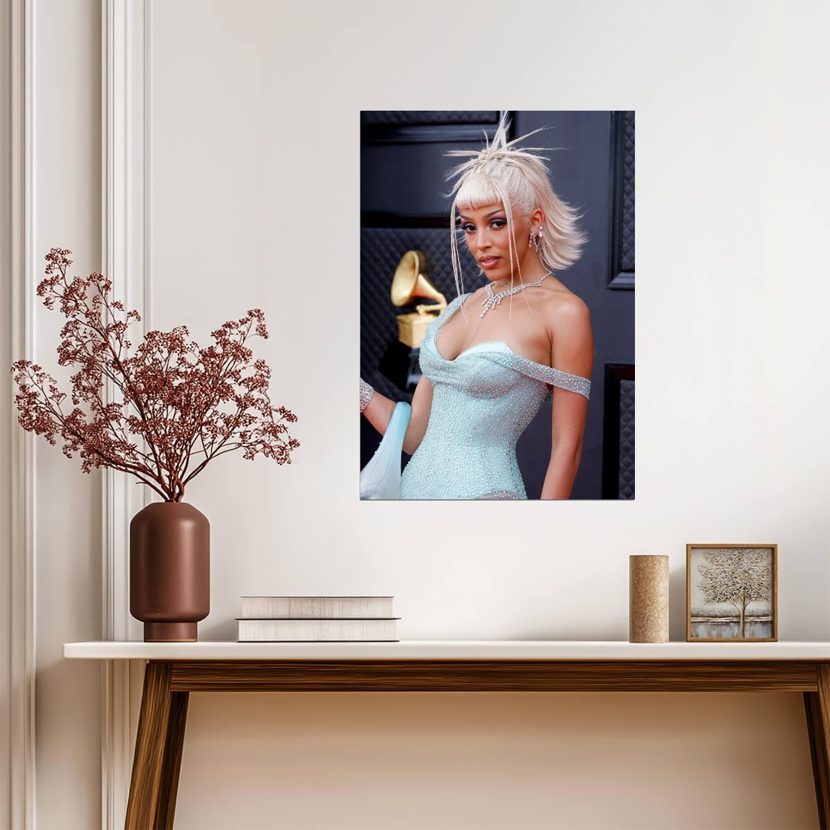 Doja Cat Grammy Awards 2022 | Blue Dress Red Carpet Poster | Celebrity Fashion Art - Music Poster
