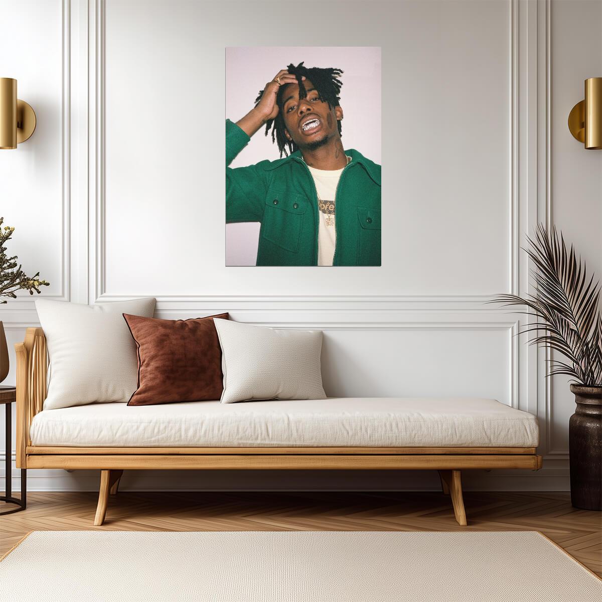 Playboi Carti in Green Jacket | Grillz Portrait Poster | Hip Hop Music Star - Music Poster