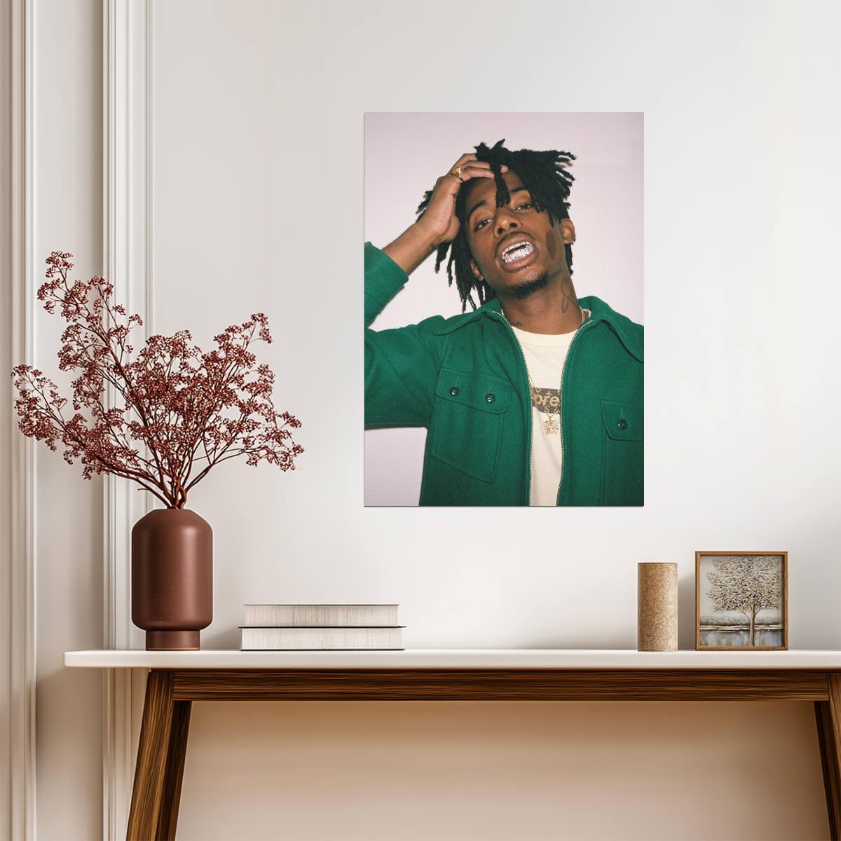 Playboi Carti in Green Jacket | Grillz Portrait Poster | Hip Hop Music Star - Music Poster