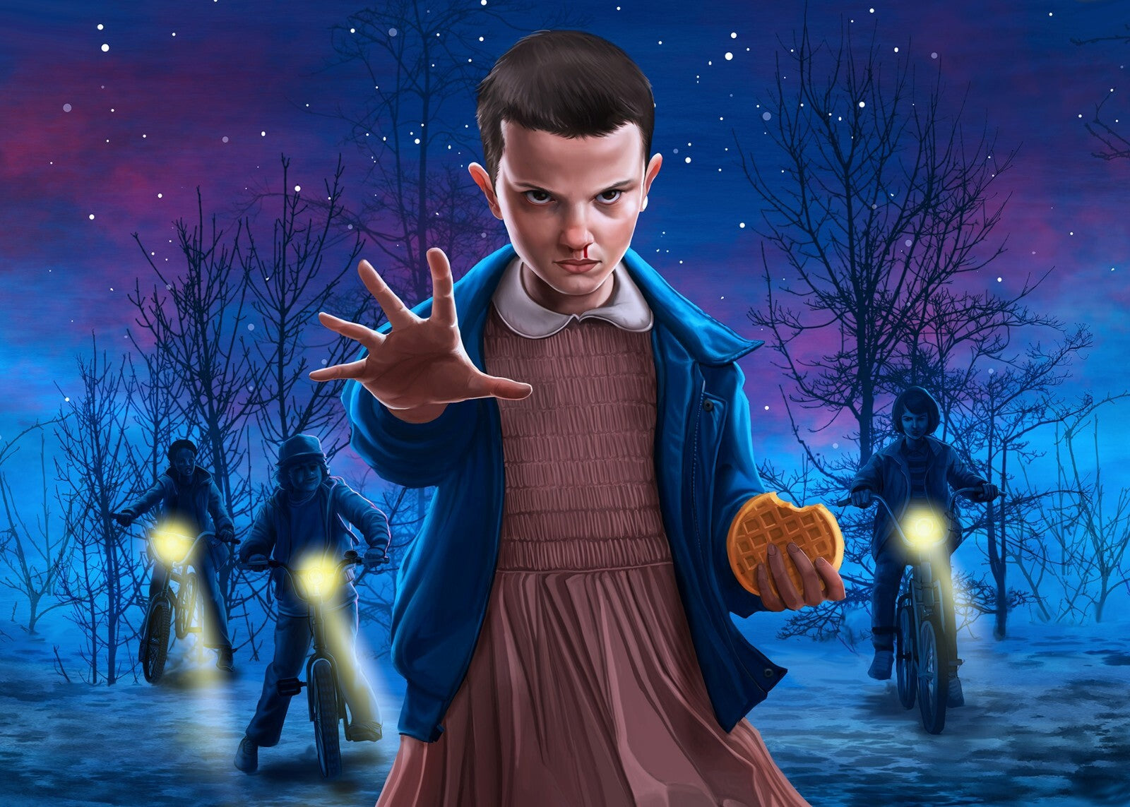 Stranger Things Eleven with Waffle | Sci-Fi TV Show Poster | 80s Nostalgia Art - Movies & TV Poster