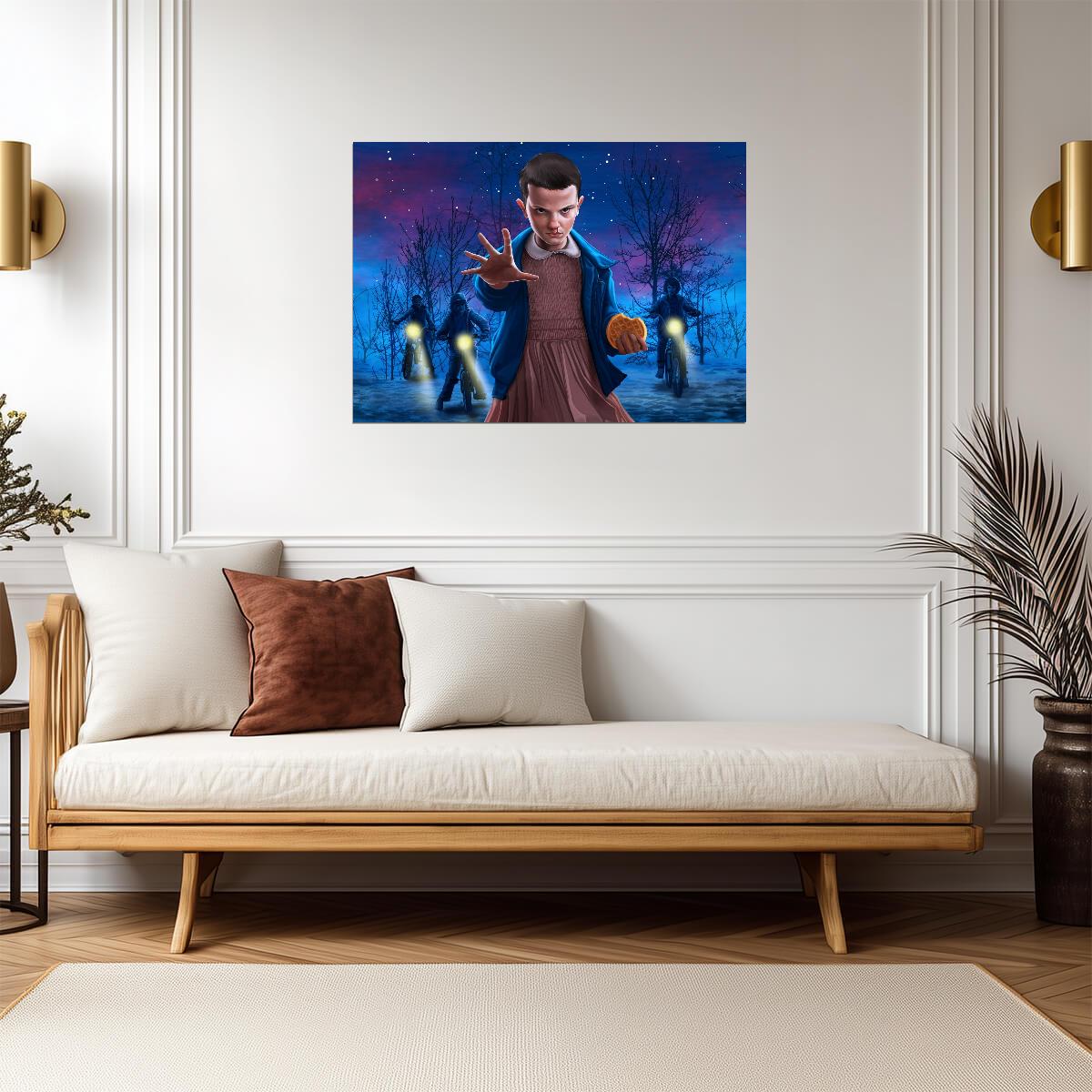 Stranger Things Eleven with Waffle | Sci-Fi TV Show Poster | 80s Nostalgia Art - Movies & TV Poster