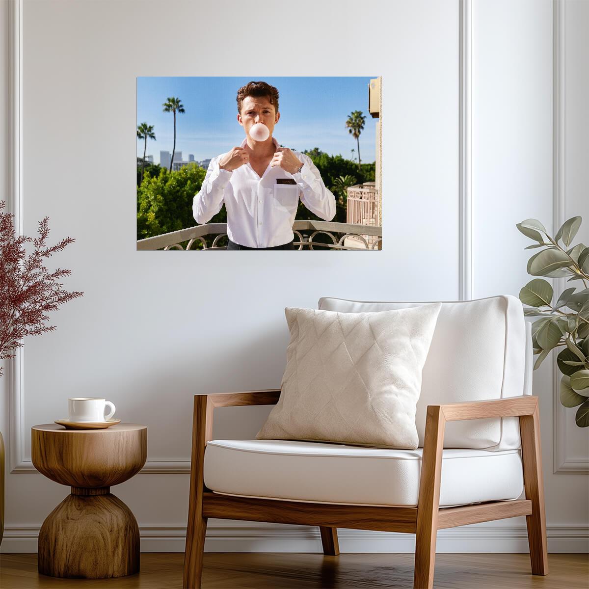 Tom Holland Blowing Bubble Gum | Celebrity Poster | Modern Actor Wall Art - Celebrities Poster