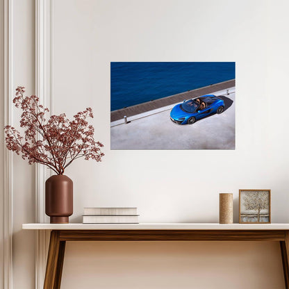 McLaren 570S Spider | Antares Blue Supercar Poster | British Convertible by the Water - Cars Poster