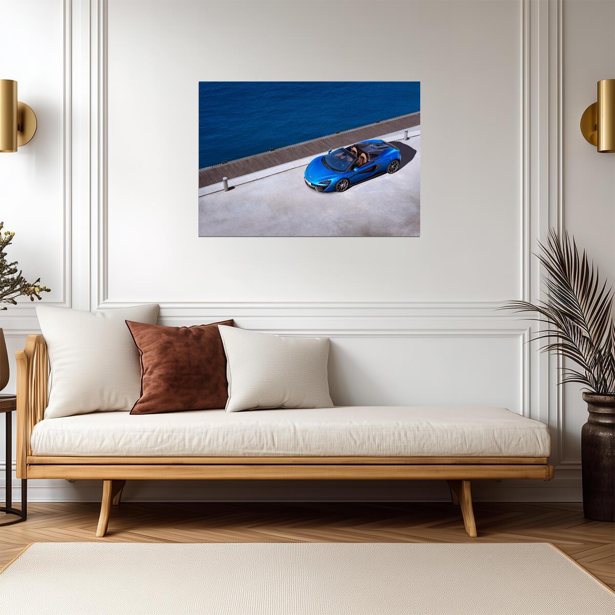 McLaren 570S Spider | Antares Blue Supercar Poster | British Convertible by the Water - Cars Poster