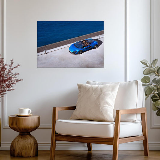 McLaren 570S Spider | Antares Blue Supercar Poster | British Convertible by the Water - Cars Poster