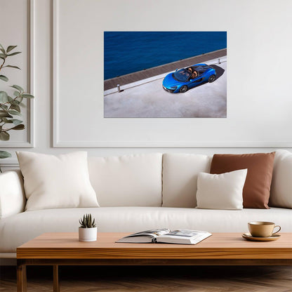 McLaren 570S Spider | Antares Blue Supercar Poster | British Convertible by the Water - Cars Poster