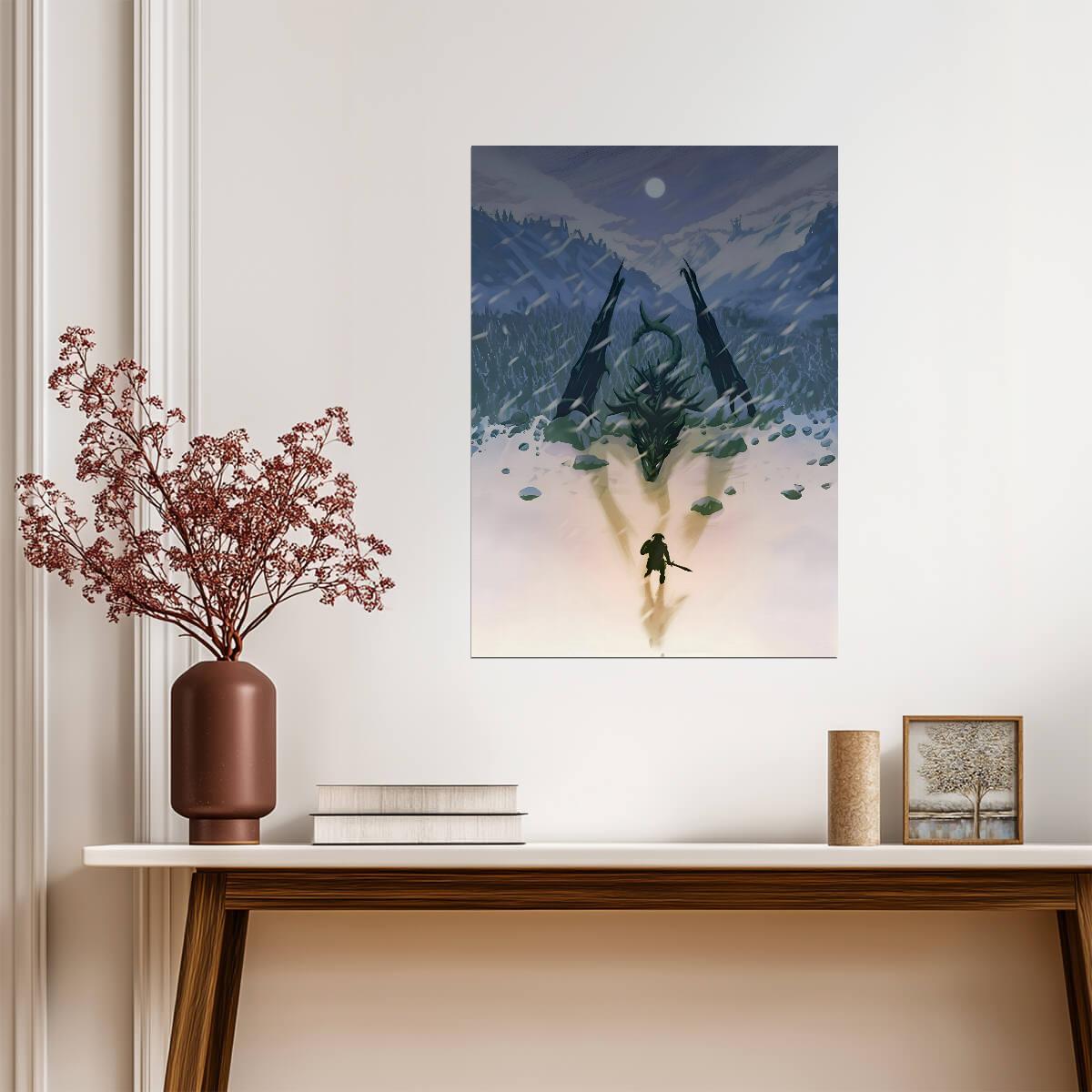 Skyrim Dragonborn vs Dragon | Minimalist Game Art Poster | Fantasy RPG Wall Decor - Video Games Poster