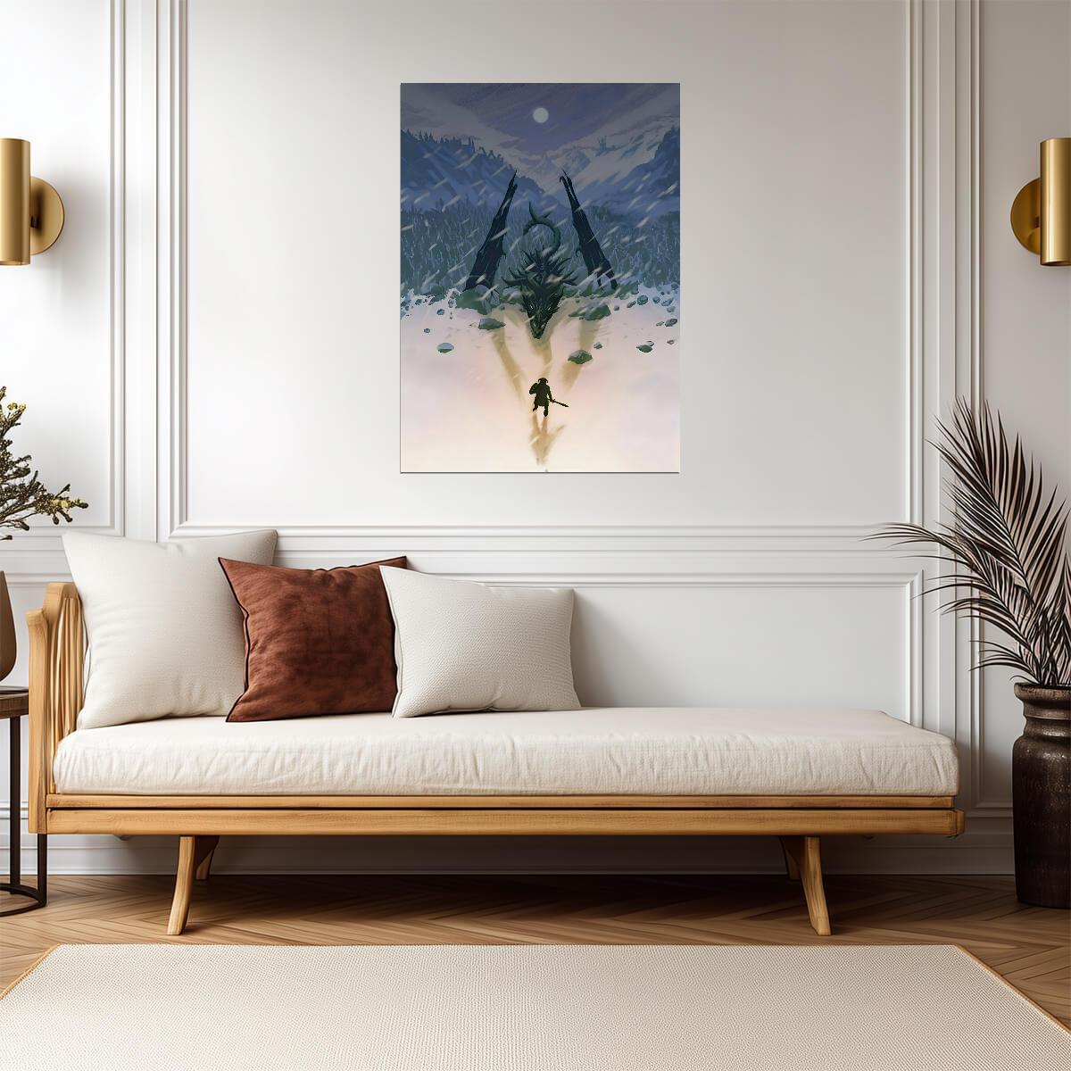 Skyrim Dragonborn vs Dragon | Minimalist Game Art Poster | Fantasy RPG Wall Decor - Video Games Poster