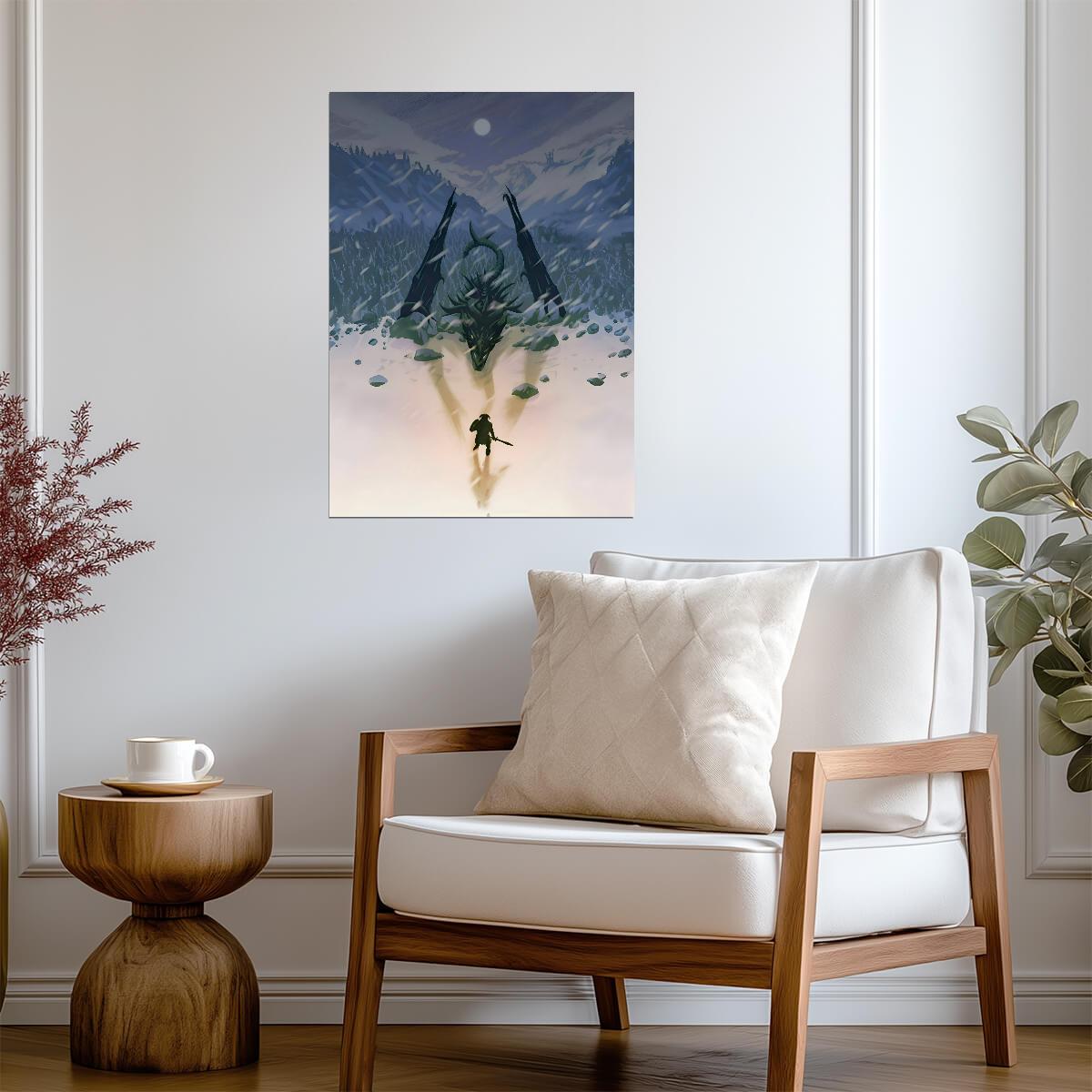 Skyrim Dragonborn vs Dragon | Minimalist Game Art Poster | Fantasy RPG Wall Decor - Video Games Poster