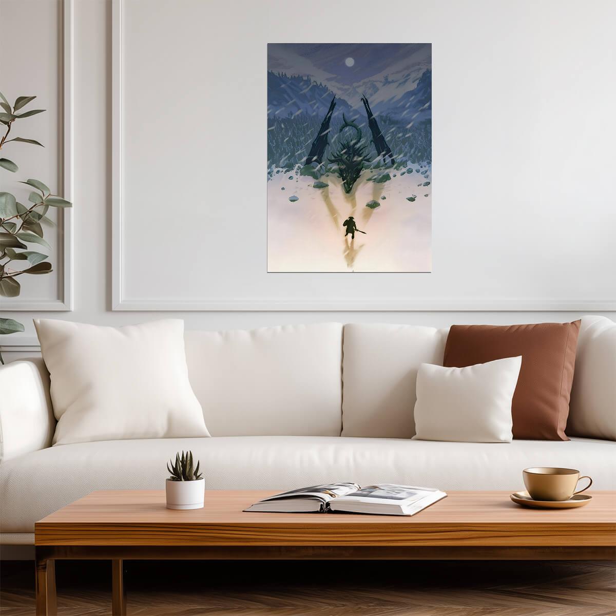 Skyrim Dragonborn vs Dragon | Minimalist Game Art Poster | Fantasy RPG Wall Decor - Video Games Poster
