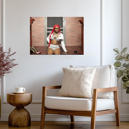 Sexyy Red Red Wig Photoshoot | Hip Hop Star Poster | Sexy Celebrity Wall Art - Music Poster