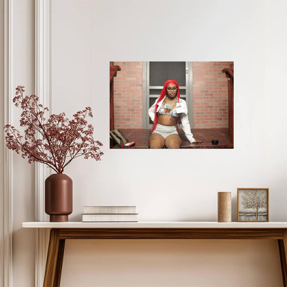 Sexyy Red Red Wig Photoshoot | Hip Hop Star Poster | Sexy Celebrity Wall Art - Music Poster