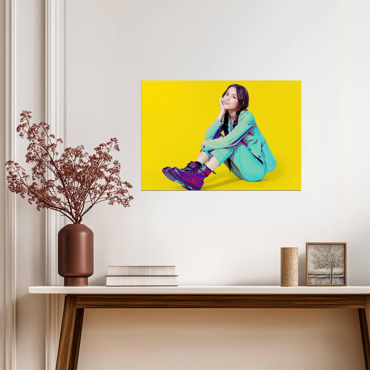 Olivia Rodrigo Yellow Background Photoshoot | Pop Star Poster | Vibrant Music Art - Music Poster