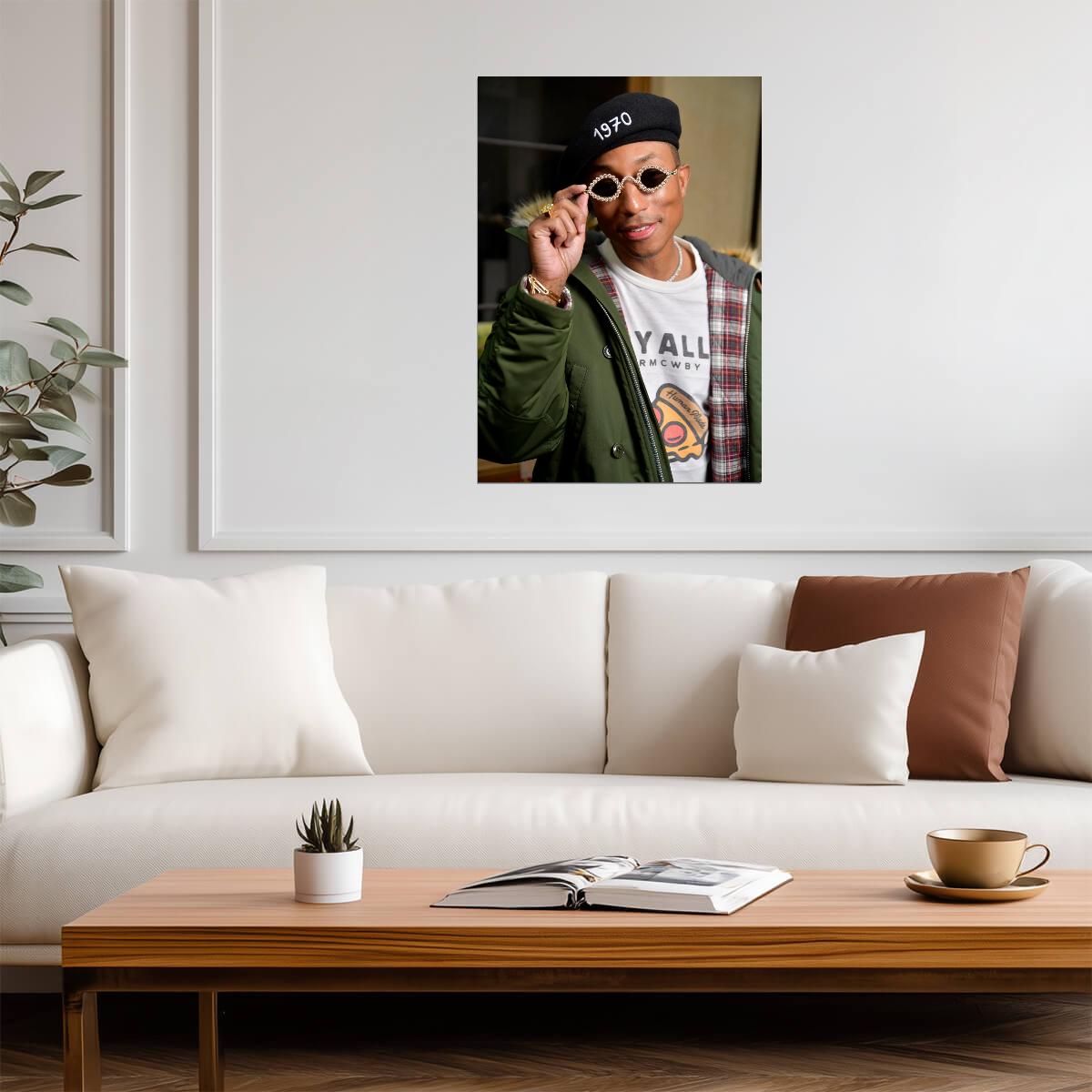 Pharrell Williams in Green Jacket | 1970 Cap Poster | Hip Hop Fashion Art - Music Poster