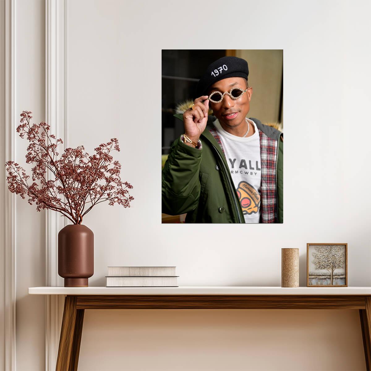 Pharrell Williams in Green Jacket | 1970 Cap Poster | Hip Hop Fashion Art - Music Poster