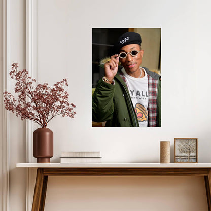 Pharrell Williams in Green Jacket | 1970 Cap Poster | Hip Hop Fashion Art - Music Poster