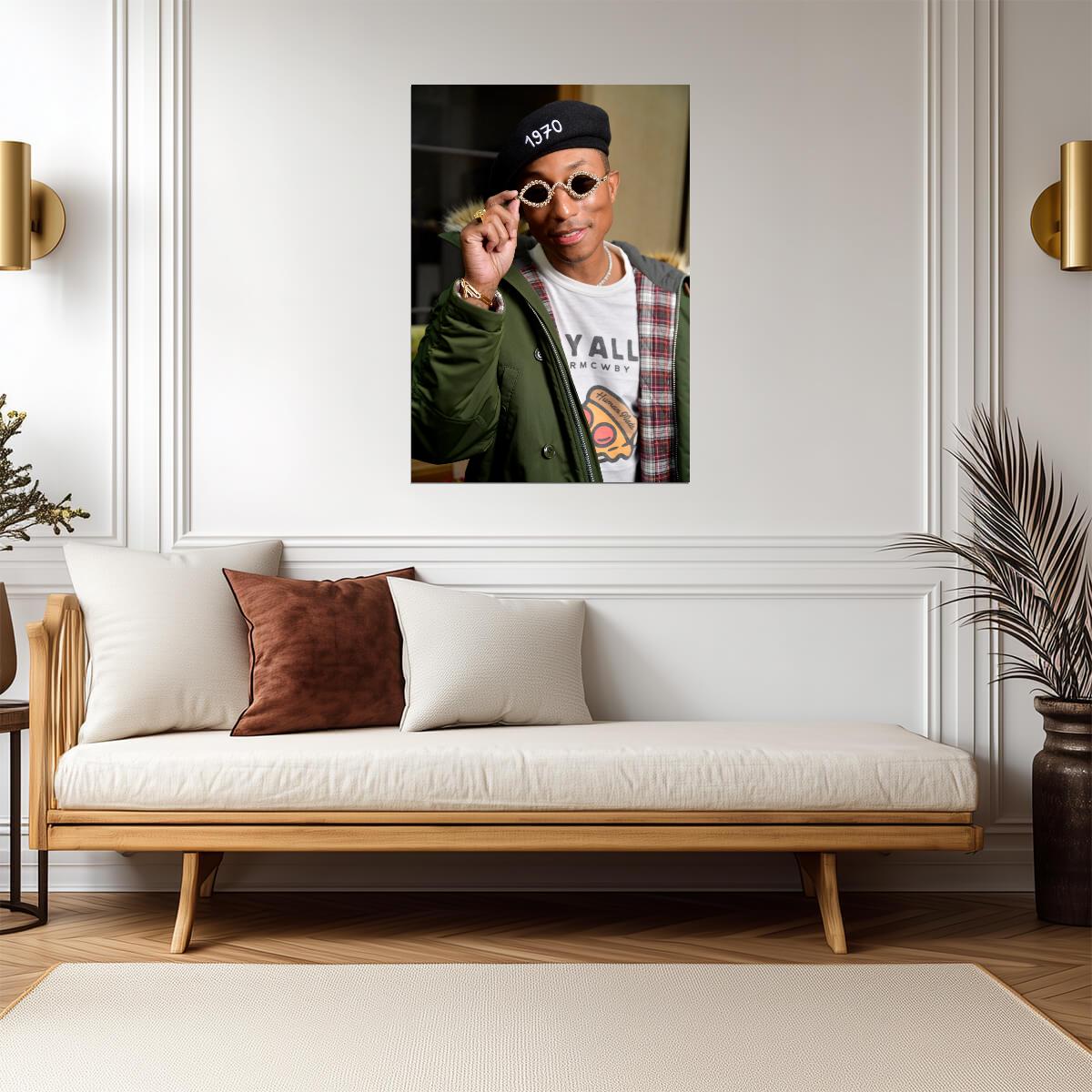 Pharrell Williams in Green Jacket | 1970 Cap Poster | Hip Hop Fashion Art - Music Poster