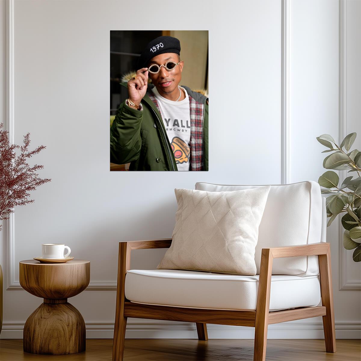 Pharrell Williams in Green Jacket | 1970 Cap Poster | Hip Hop Fashion Art - Music Poster