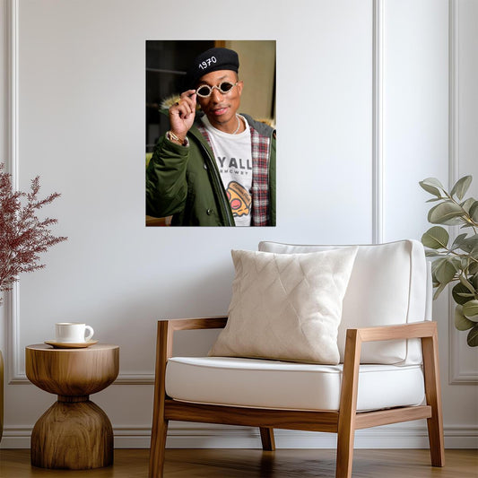 Pharrell Williams in Green Jacket | 1970 Cap Poster | Hip Hop Fashion Art - Music Poster