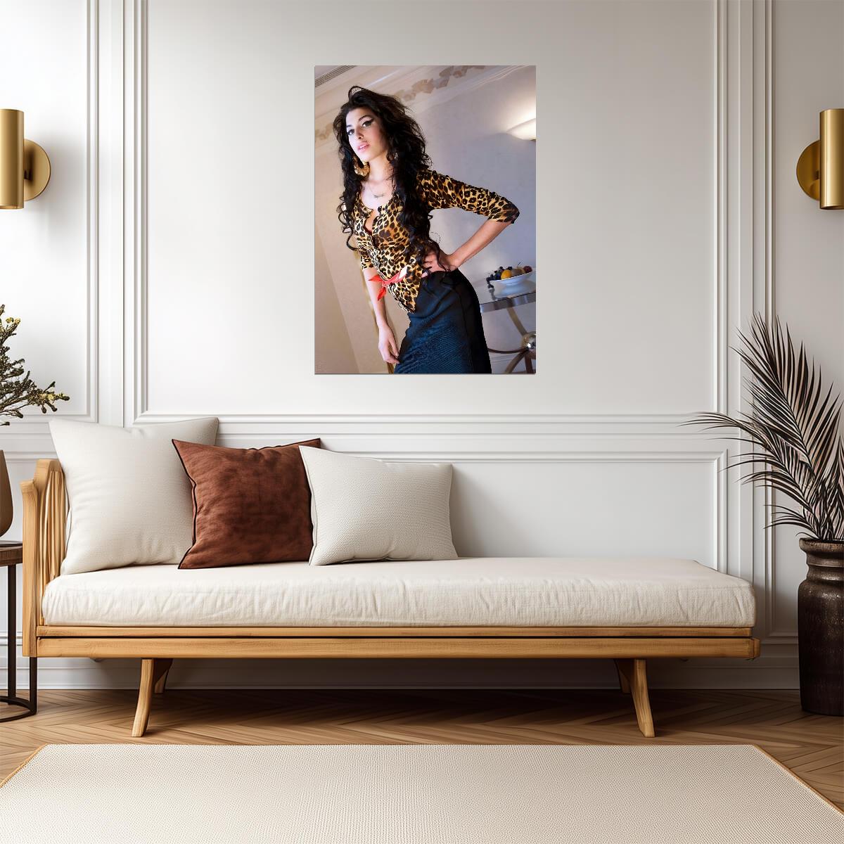 Amy Winehouse Leopard Print Top | Music Legend Portrait Poster | Vintage Soul Art - Music Poster