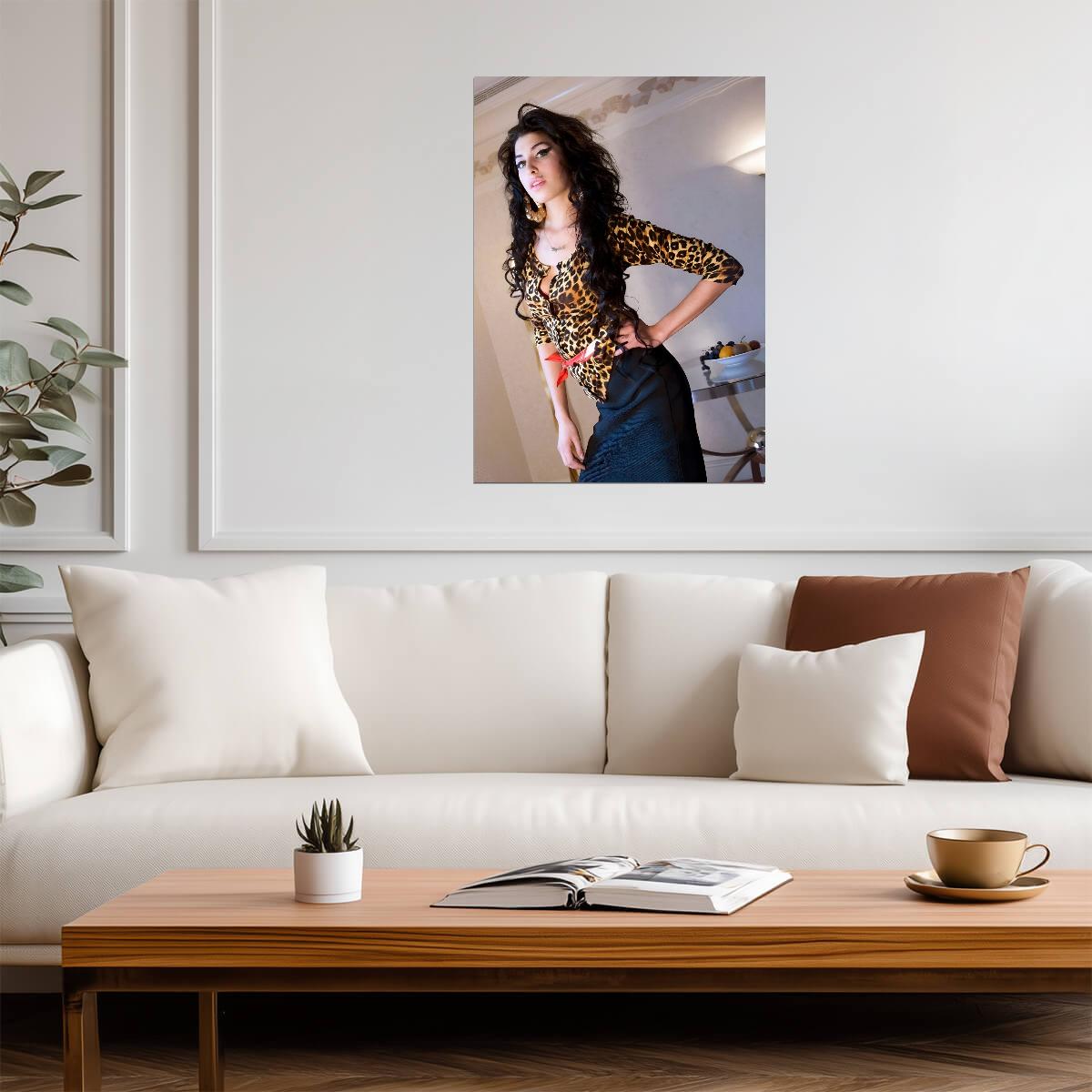 Amy Winehouse Leopard Print Top | Music Legend Portrait Poster | Vintage Soul Art - Music Poster