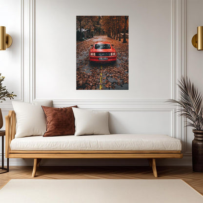 Ford Mustang S550 | Red Muscle Car Poster | American Pony Car in Autumn - Cars Poster