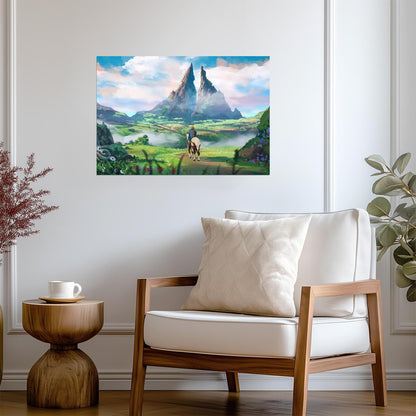 The Legend of Zelda Breath of the Wild Link Overlooking Hyrule | Landscape Art Poster | Fantasy BOTW Scenery - Video Games Poster
