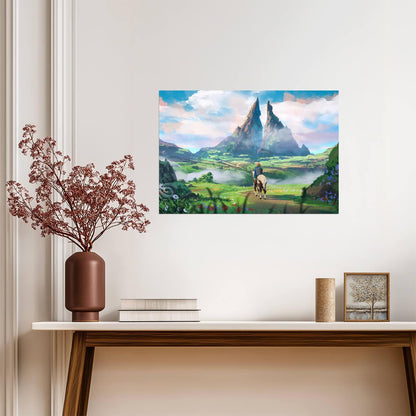 The Legend of Zelda Breath of the Wild Link Overlooking Hyrule | Landscape Art Poster | Fantasy BOTW Scenery - Video Games Poster