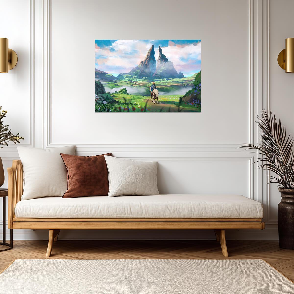 The Legend of Zelda Breath of the Wild Link Overlooking Hyrule | Landscape Art Poster | Fantasy BOTW Scenery - Video Games Poster