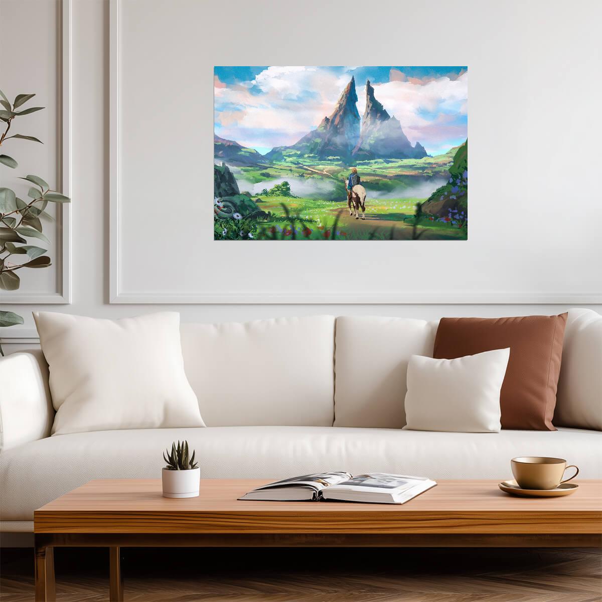 The Legend of Zelda Breath of the Wild Link Overlooking Hyrule | Landscape Art Poster | Fantasy BOTW Scenery - Video Games Poster
