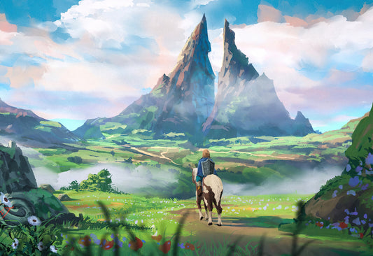 The Legend of Zelda Breath of the Wild Link Overlooking Hyrule | Landscape Art Poster | Fantasy BOTW Scenery - Video Games Poster