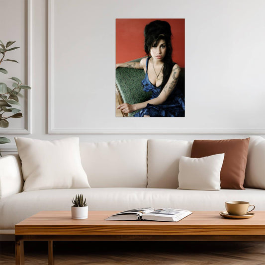 Amy Winehouse Blue Dress Portrait | Music Legend Poster | Vintage Wall Art - Music Poster