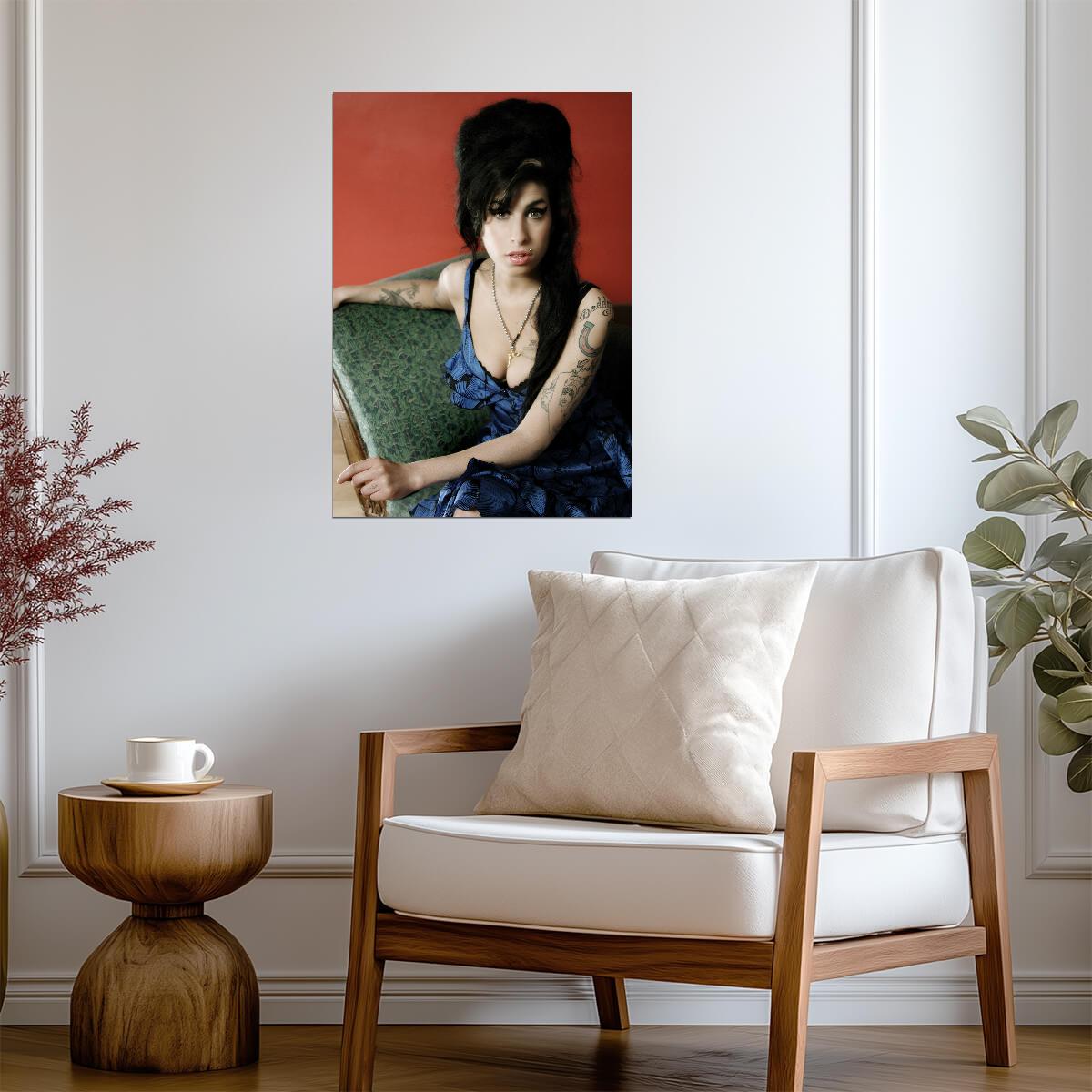 Amy Winehouse Blue Dress Portrait | Music Legend Poster | Vintage Wall Art - Music Poster