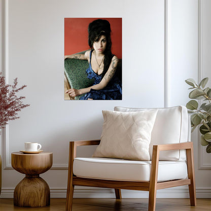 Amy Winehouse Blue Dress Portrait | Music Legend Poster | Vintage Wall Art - Music Poster