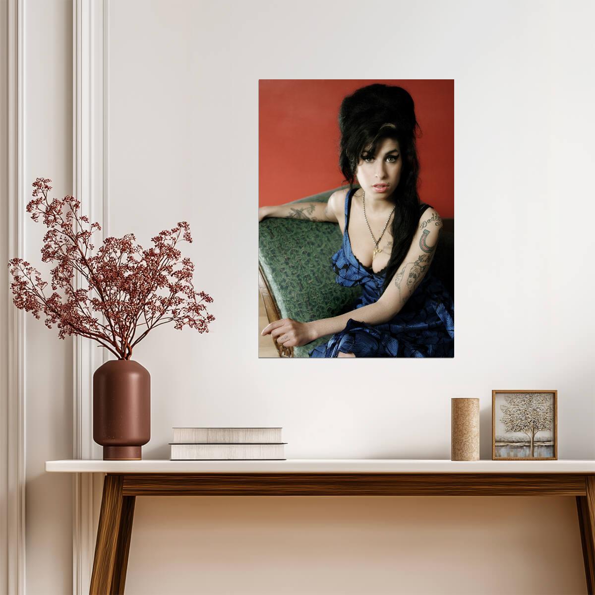Amy Winehouse Blue Dress Portrait | Music Legend Poster | Vintage Wall Art - Music Poster