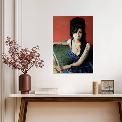 Amy Winehouse Blue Dress Portrait | Music Legend Poster | Vintage Wall Art - Music Poster