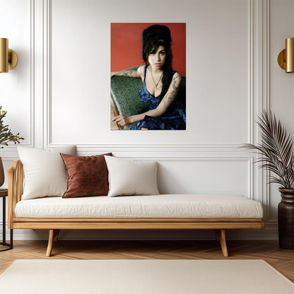 Amy Winehouse Blue Dress Portrait | Music Legend Poster | Vintage Wall Art - Music Poster