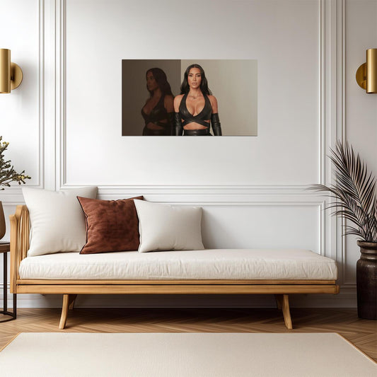 Kim Kardashian in Black Leather | Mirror Reflection Poster | Sexy Celebrity Wall Art - Celebrities Poster