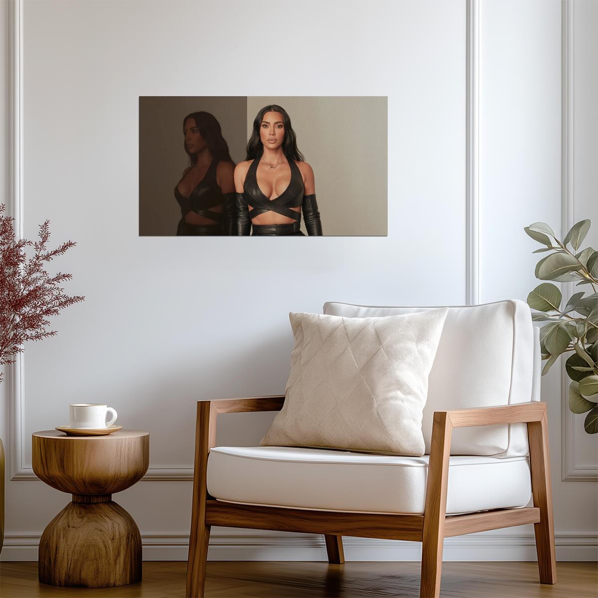 Kim Kardashian in Black Leather | Mirror Reflection Poster | Sexy Celebrity Wall Art - Celebrities Poster