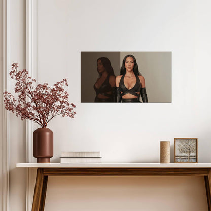 Kim Kardashian in Black Leather | Mirror Reflection Poster | Sexy Celebrity Wall Art - Celebrities Poster