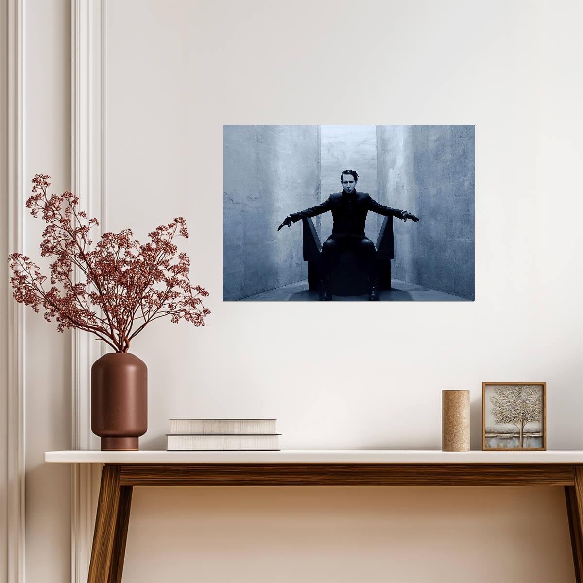 Marilyn Manson Sitting in Chair | Blue Background Poster | Rock Music Wall Art - Music Poster