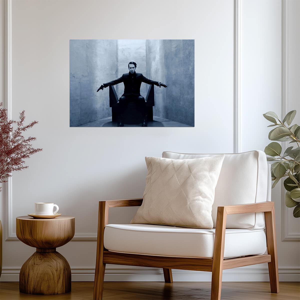 Marilyn Manson Sitting in Chair | Blue Background Poster | Rock Music Wall Art - Music Poster