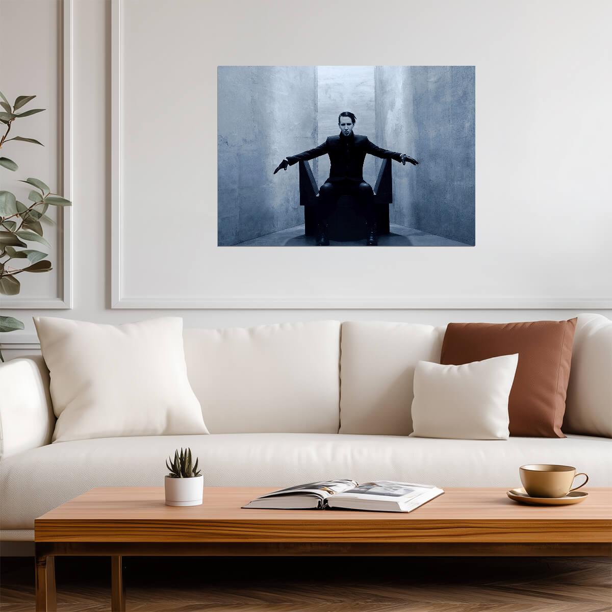 Marilyn Manson Sitting in Chair | Blue Background Poster | Rock Music Wall Art - Music Poster