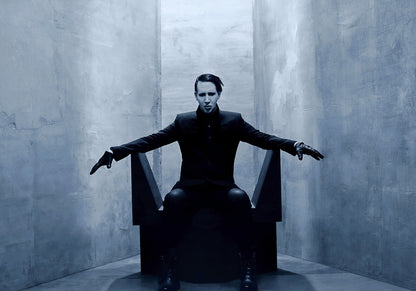 Marilyn Manson Sitting in Chair | Blue Background Poster | Rock Music Wall Art - Music Poster